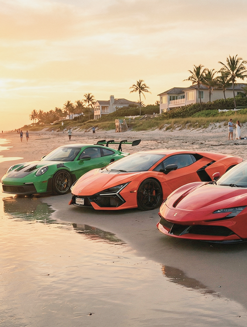 Hamptons beach luxury cars